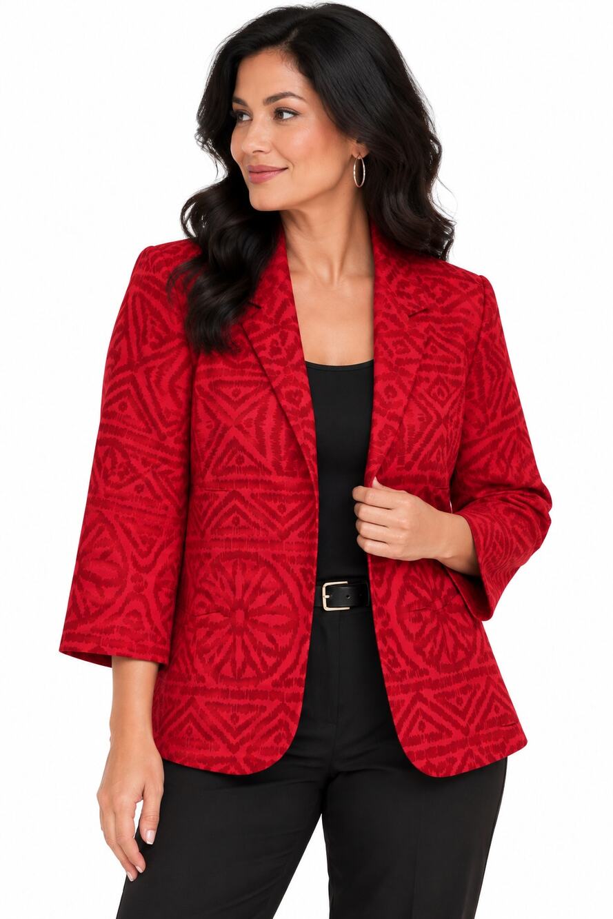 DR Coldwater Creek Size 12 Red Geometric Print Blazer Jacket Womens
